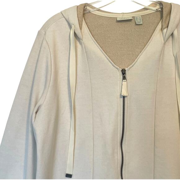 LOGO Lounge Full Zip Hoodie Womens Large Cream Jacket Pockets Topper Neutral - Picture 2 of 7